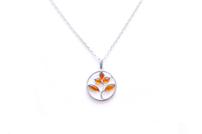 Amber Tree Charm Pendant, Minimal Amber Necklace