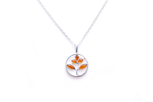 Amber Tree Charm Pendant, Minimal Amber Necklace