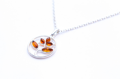 Amber Tree Charm Pendant, Minimal Amber Necklace