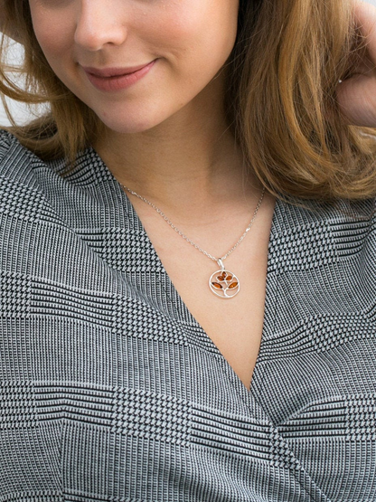 Amber Tree Charm Pendant, Minimal Amber Necklace