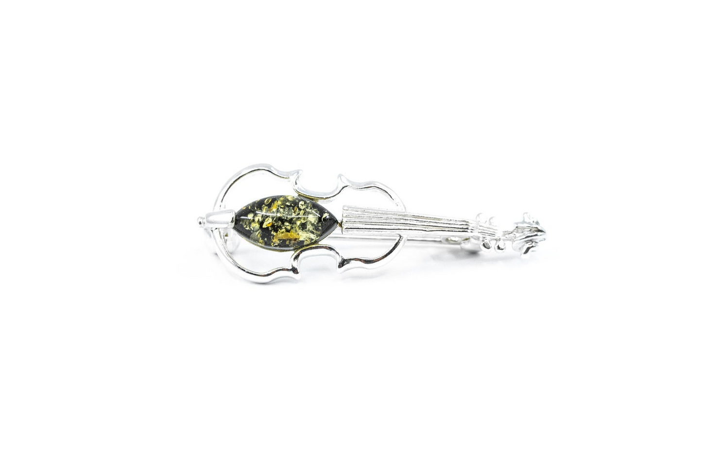 Classic Green Amber Violin Brooch