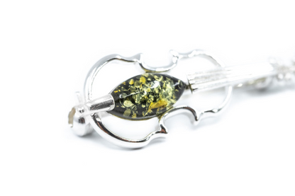 Classic Green Amber Violin Brooch