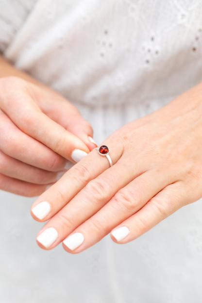 ESSENTIALS Mini Cherry Red Amber Stacking Ring