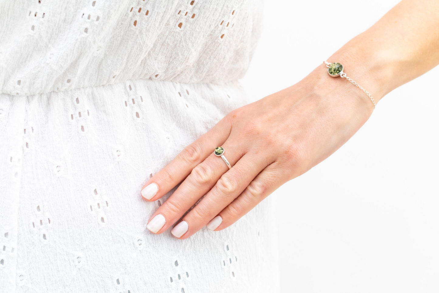 ESSENTIALS Mini Green Amber Stacking Ring