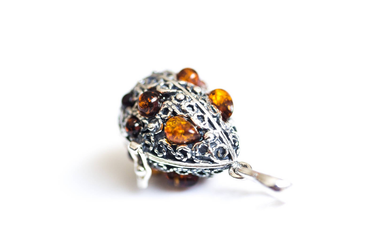 Fabergé Inspired Amber Egg Locket Necklace