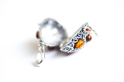 Fabergé Inspired Amber Egg Locket Necklace