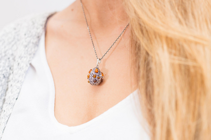 Fabergé Inspired Amber Egg Locket Necklace