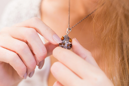 Fabergé Inspired Amber Egg Locket Necklace