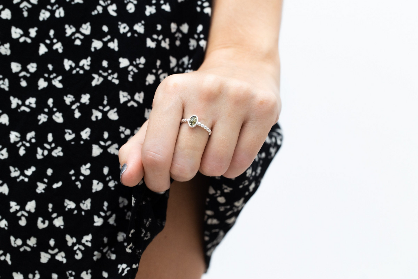 Green Amber Bubble Stacking Ring