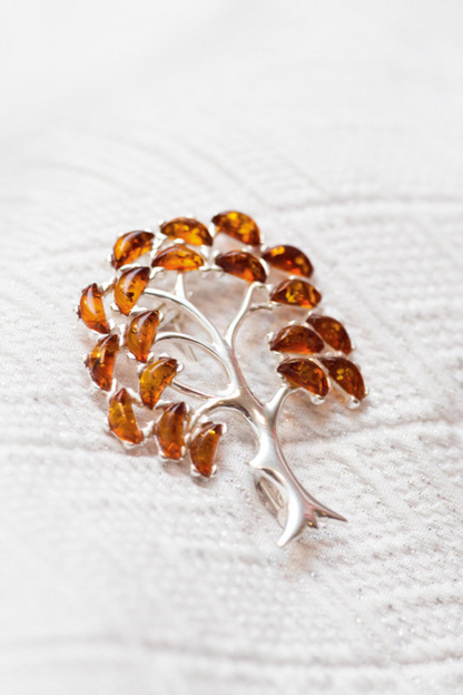 Large Amber Tree Brooch