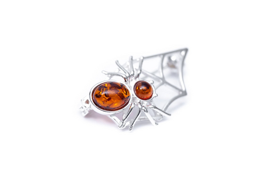 Minimal Amber Spider Web Brooch