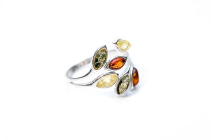 Multicolour Amber Floral Ring