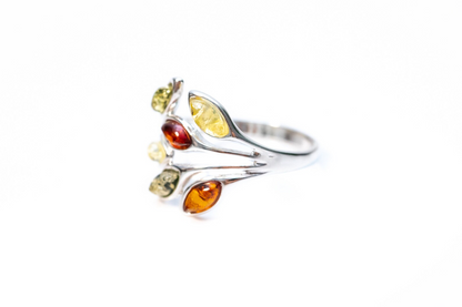 Multicolour Amber Floral Ring