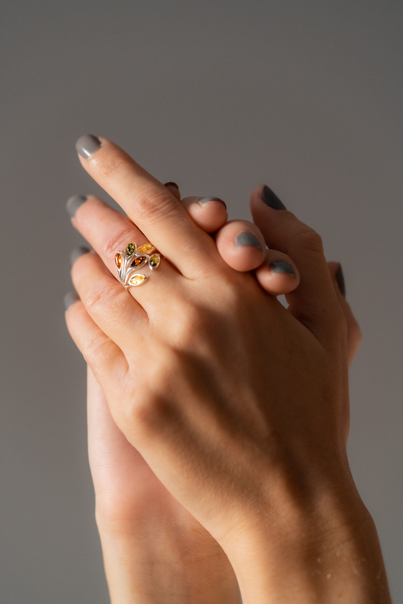 Multicolour Amber Floral Ring