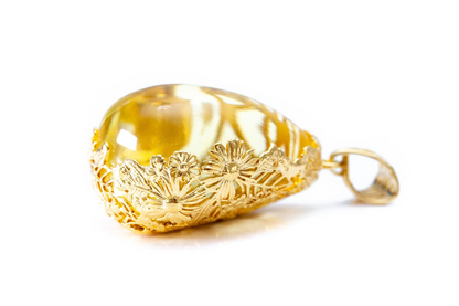 OOAK Gold Blossom Back Citrus Amber Pendant