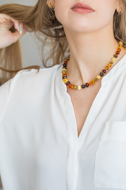 Polished Nugget Amber Bead Necklace