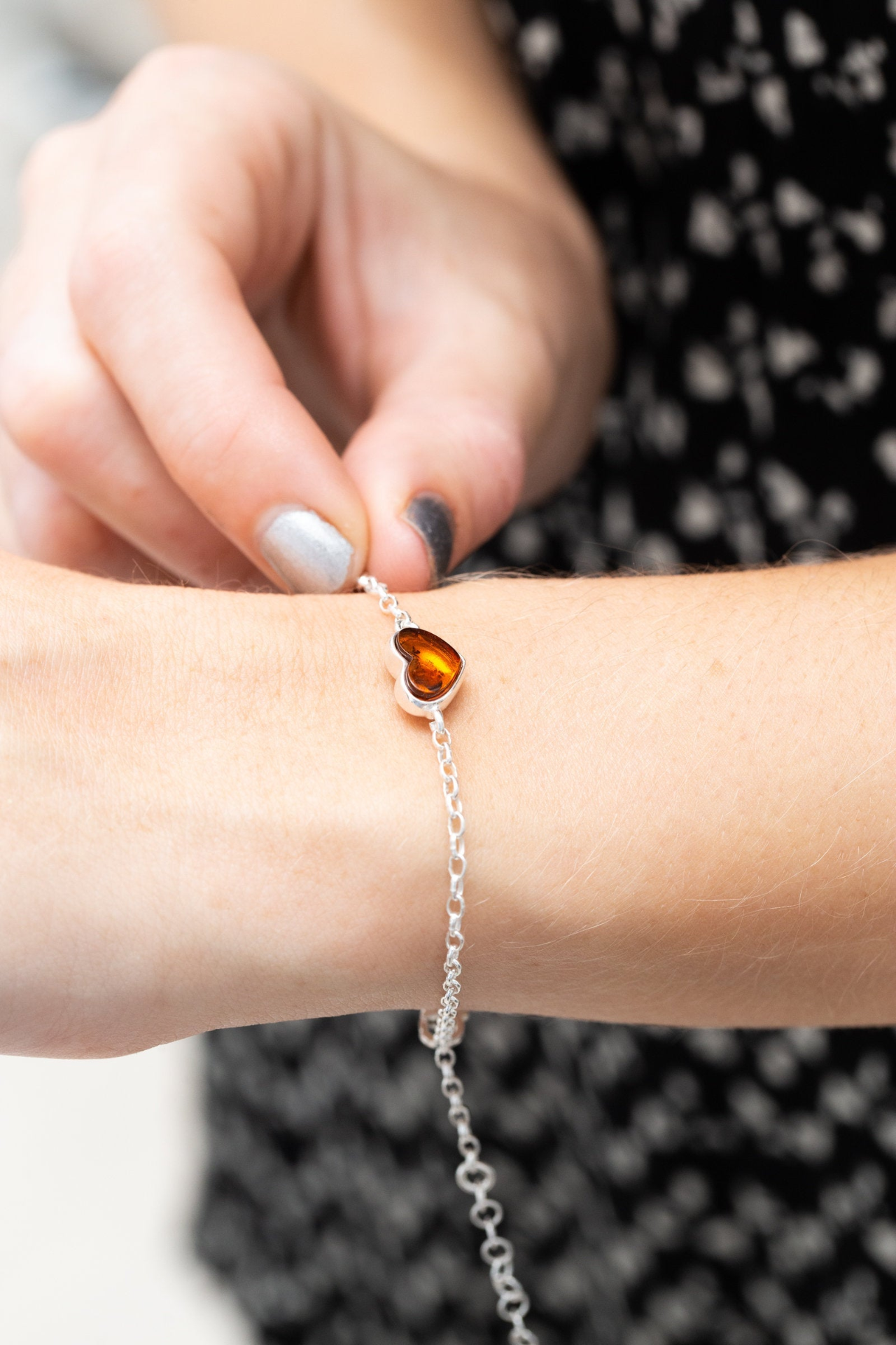 Reversible Dainty Amber Heart Bracelet