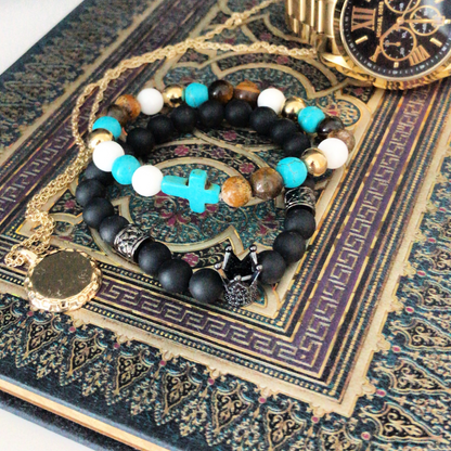 Gold Hamsa / Lava Stone - Gemstone Bracelet