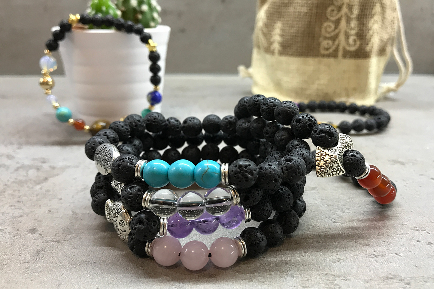 Lava Stone Bracelet - Buddha Rose Quartz