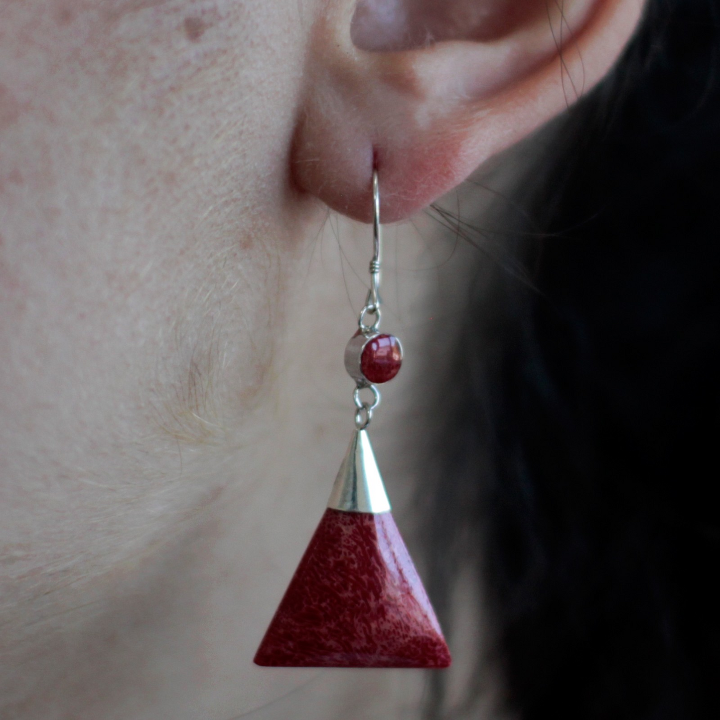 925 Silver Earrings - Triangle Double Drop