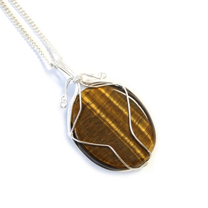 Swirl Wrapped Gemstone Necklace - Tiger Eye