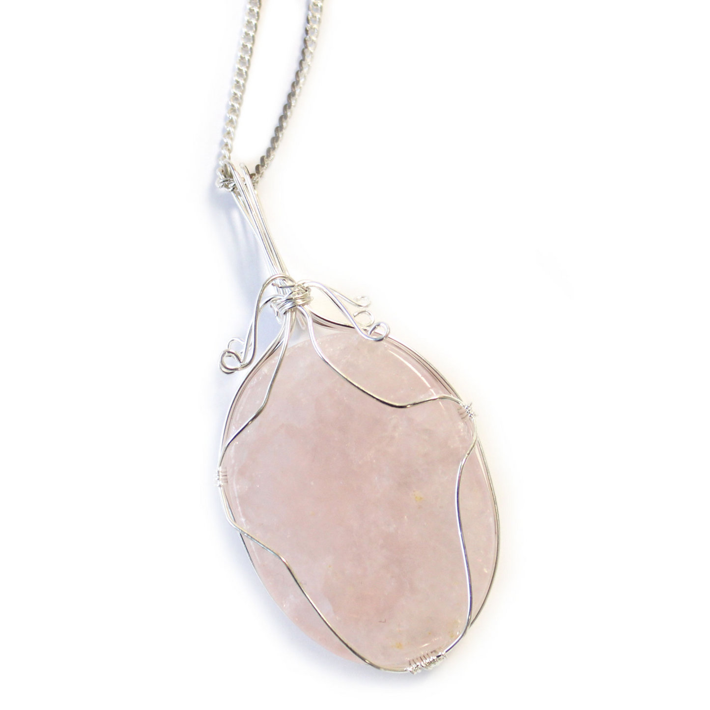 Swirl Wrapped Gemstone Necklace - Rose Quartz