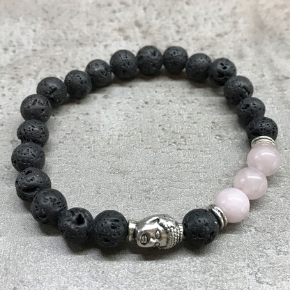 Lava Stone Bracelet - Buddha Rose Quartz