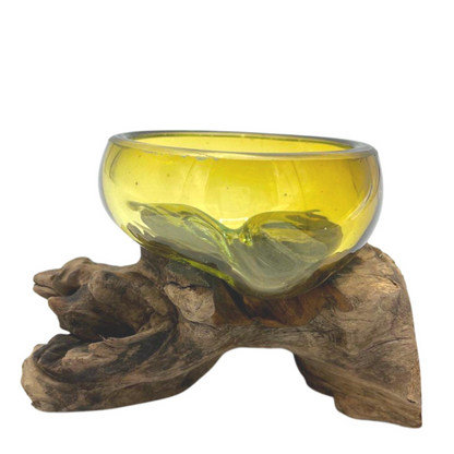 Molton Glass Mini Amber Bowl on Wood