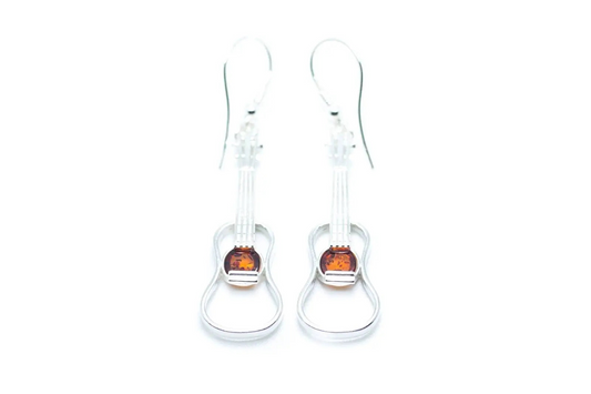 Amber & Silver Guitar Earrings