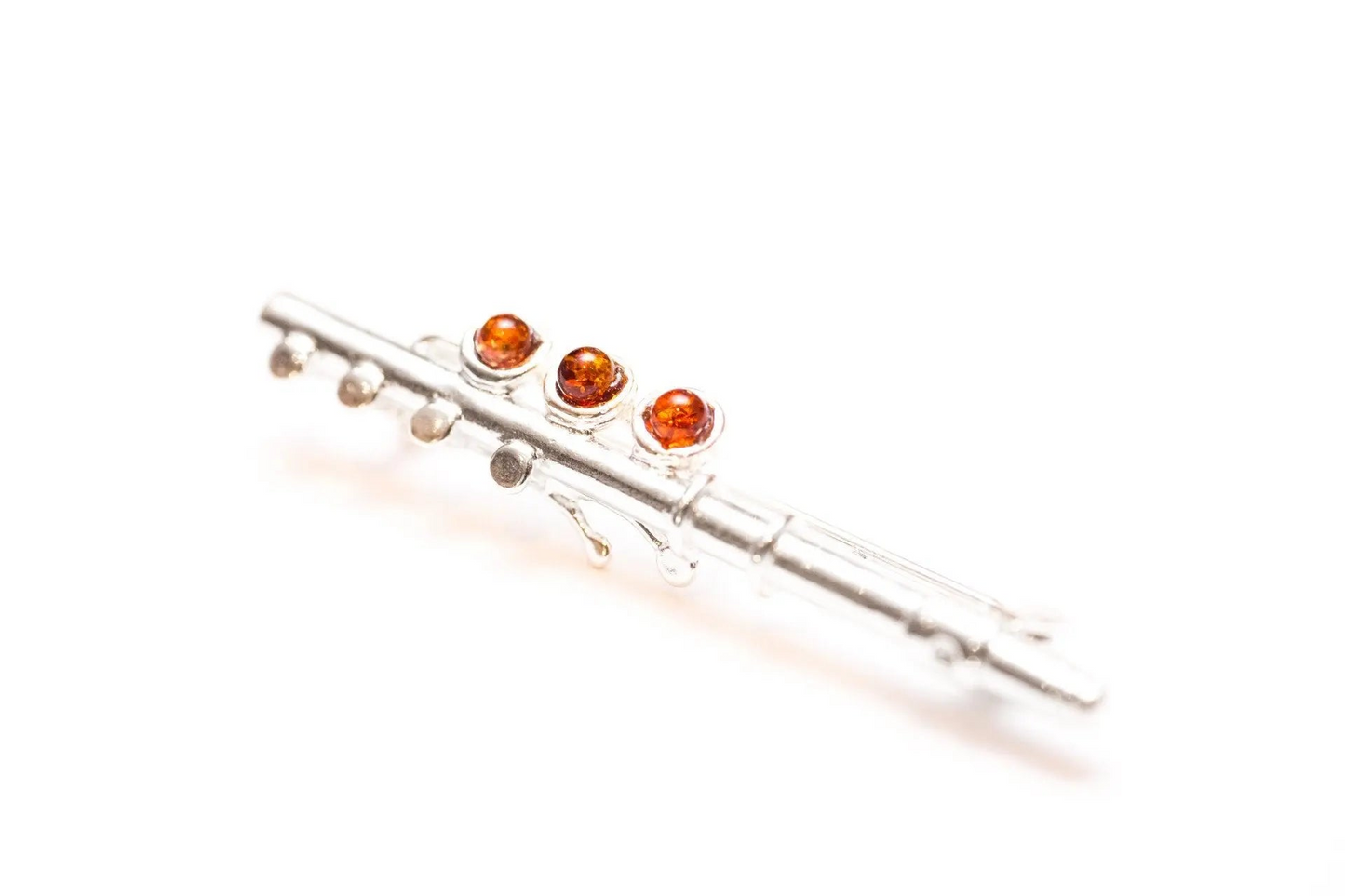 Amber & Silver Flute Brooch