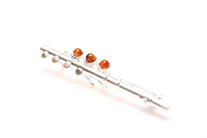 Amber & Silver Flute Brooch