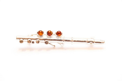 Amber & Silver Flute Brooch