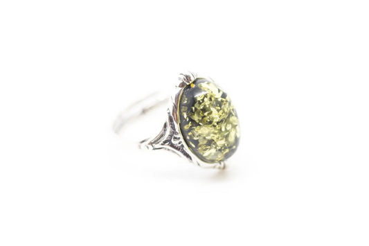 Boho Green Amber Ring