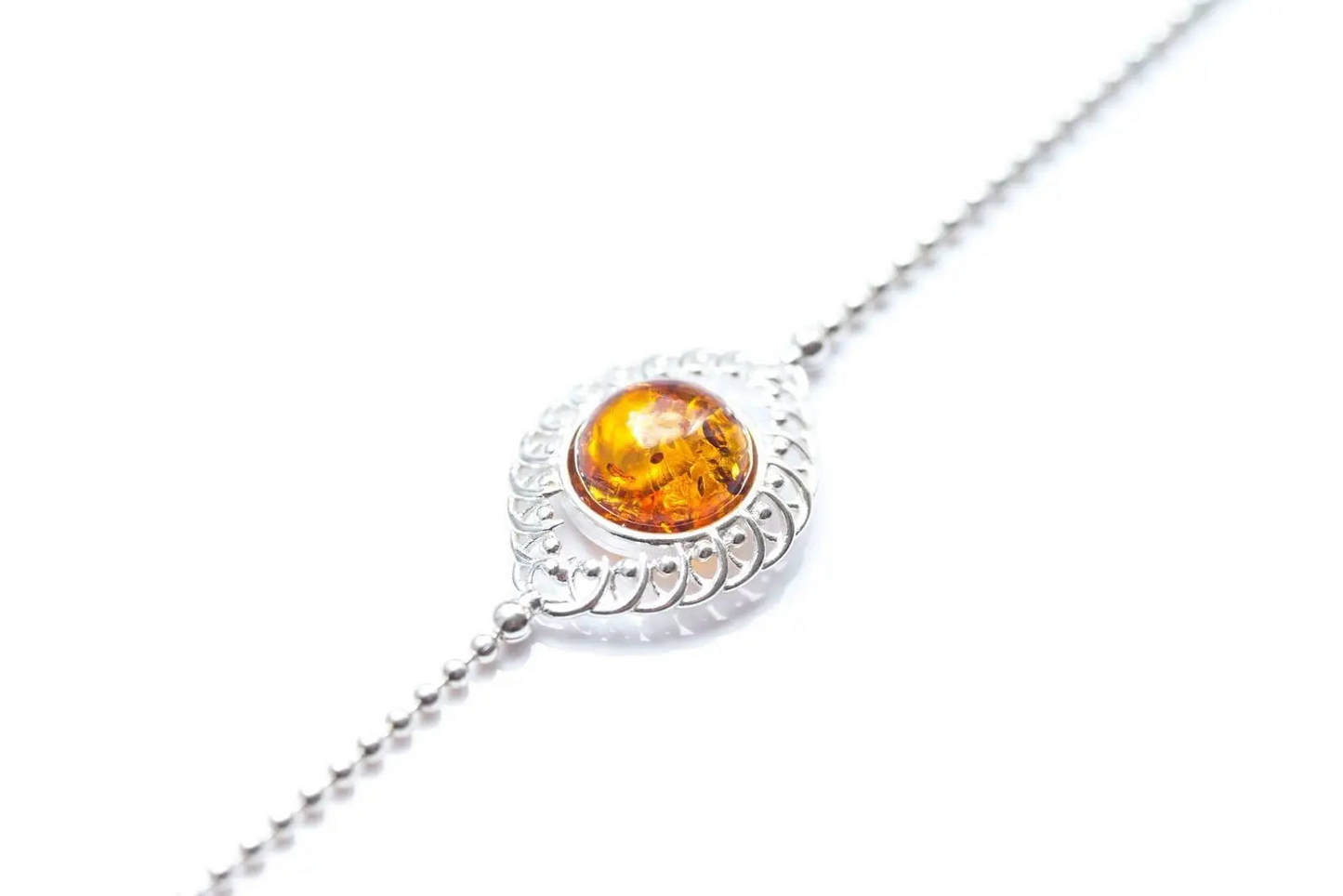 Decorative Amber & Silver Ball Bracelet