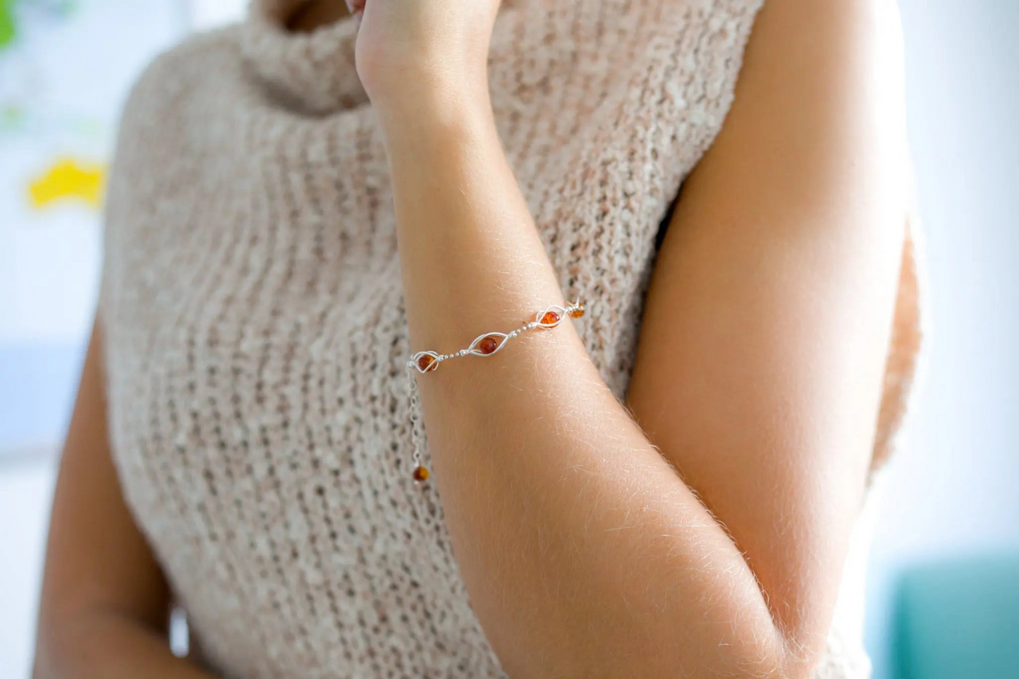 Modern Caged Amber Spheres Bracelet