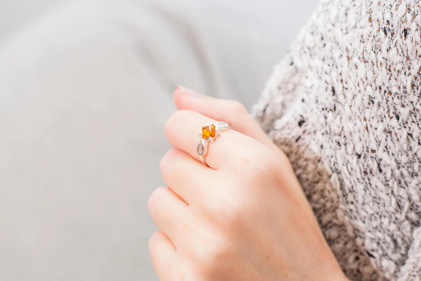 Amber Diamond Infinity Ring