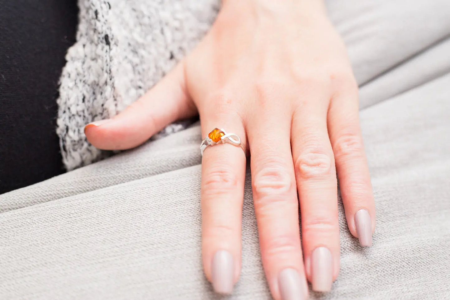 Amber Diamond Infinity Ring