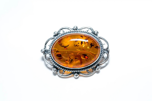 Oval Classic Framed Amber Brooch