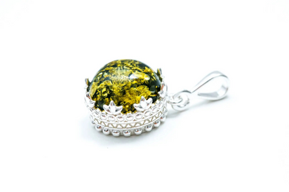 Princess Crown Green Amber Pendant