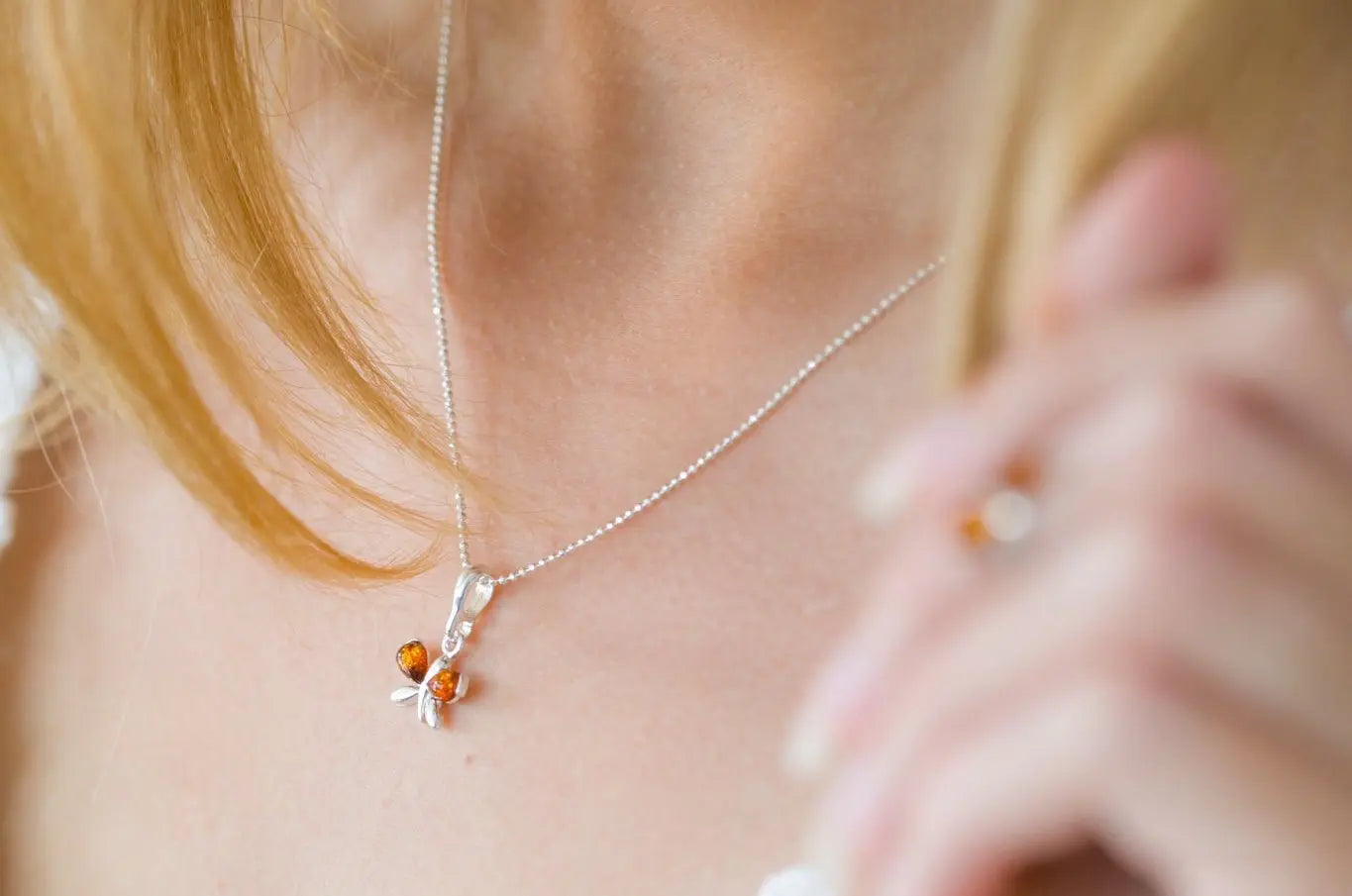 Tiny Amber Butterfly Necklace