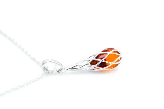 Caged Teardrop Amber Pendant