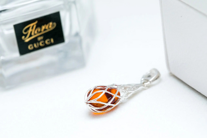 Caged Teardrop Amber Pendant