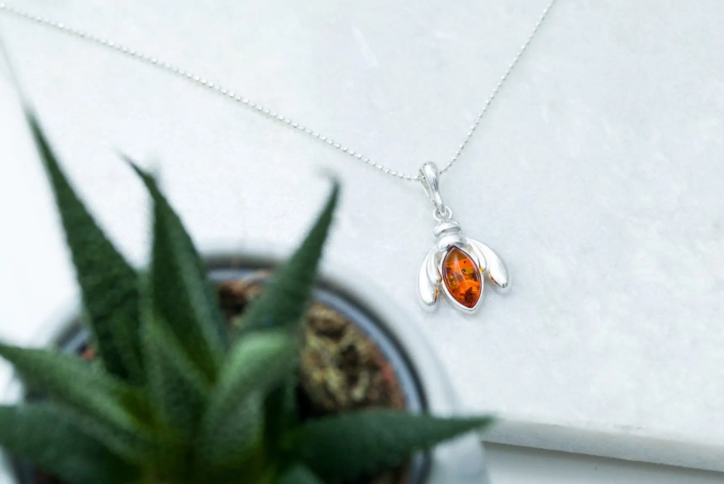 Amber Bumble Bee Charm Necklace