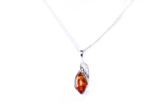 Fancy Top Amber & Silver Pendant