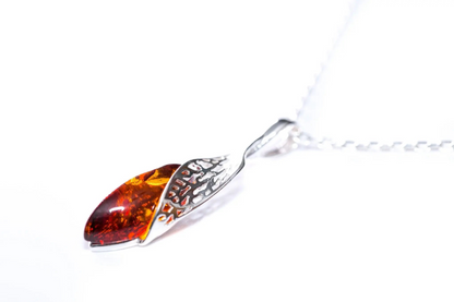 Fancy Top Amber & Silver Pendant