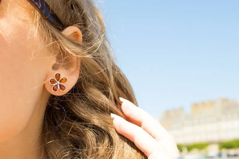 Amber Daisy Stud Earrings