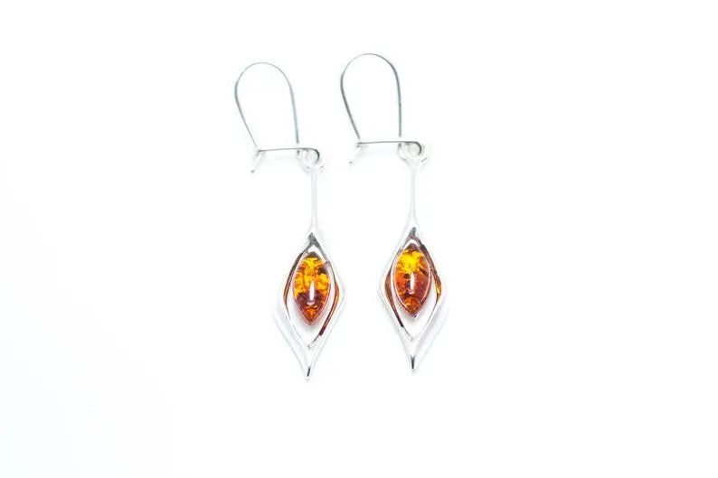 Small Droplet Amber Dangle Earrings