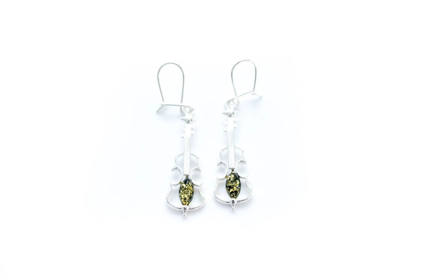 Green Amber Violin Earrings