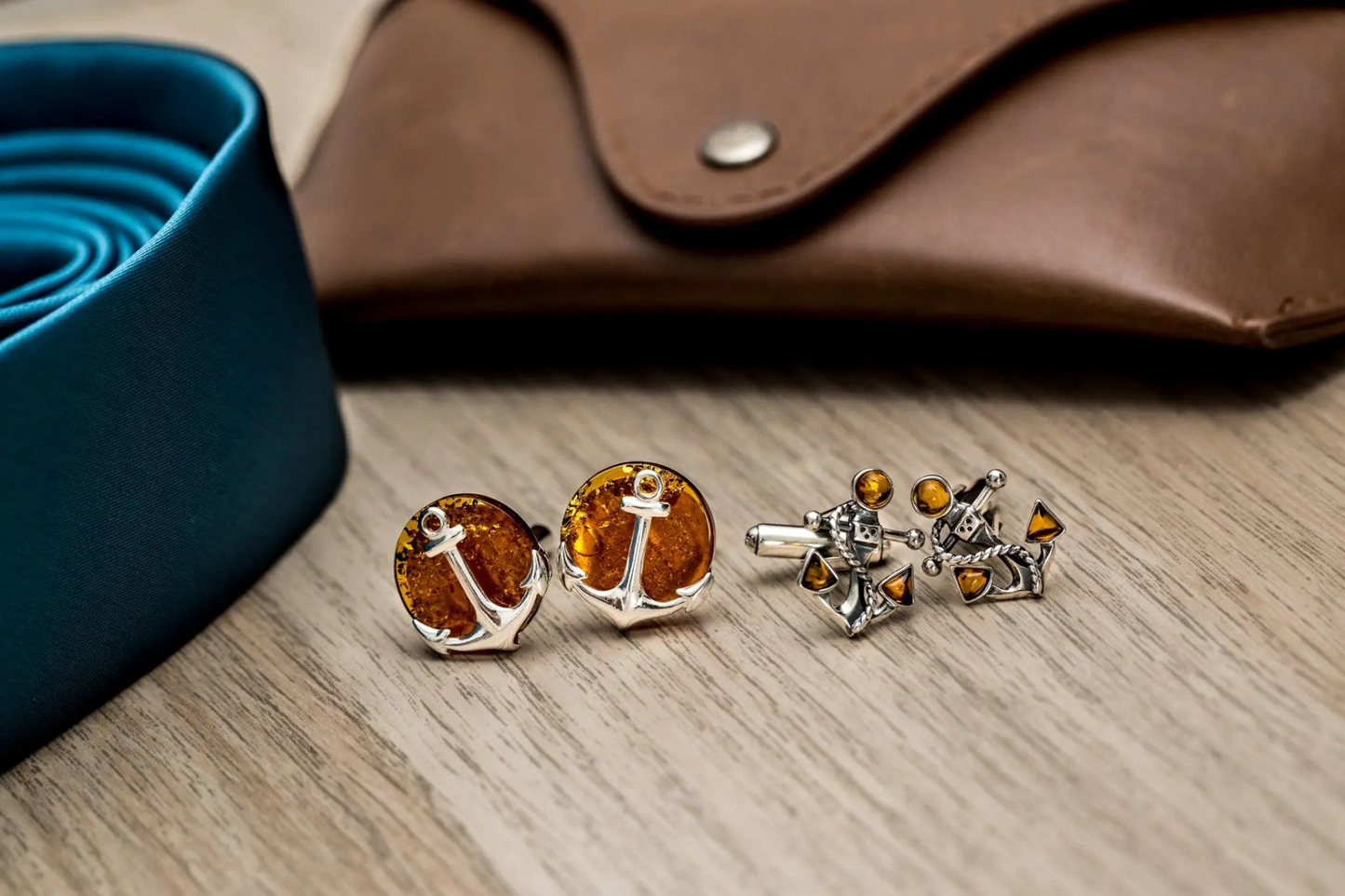 Amber Anchor Rope Cufflinks