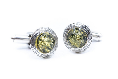 Textured Frame Green Amber Cufflinks